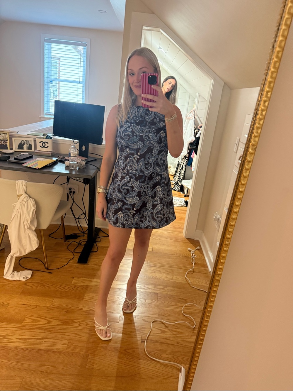 Navy Paisley Sleeveless A-Line Dress